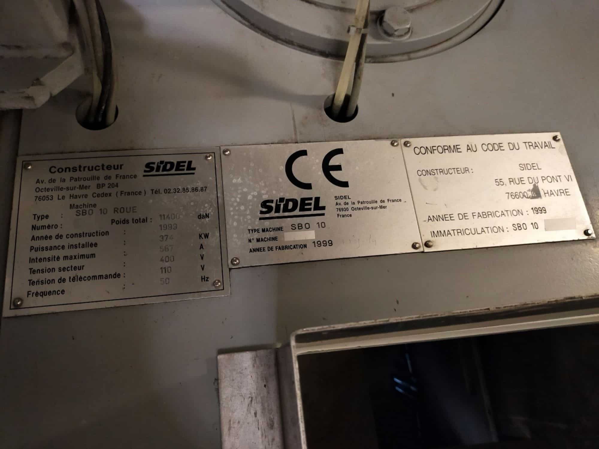 Výrobní štítek SIDEL SBO 10 Series 2