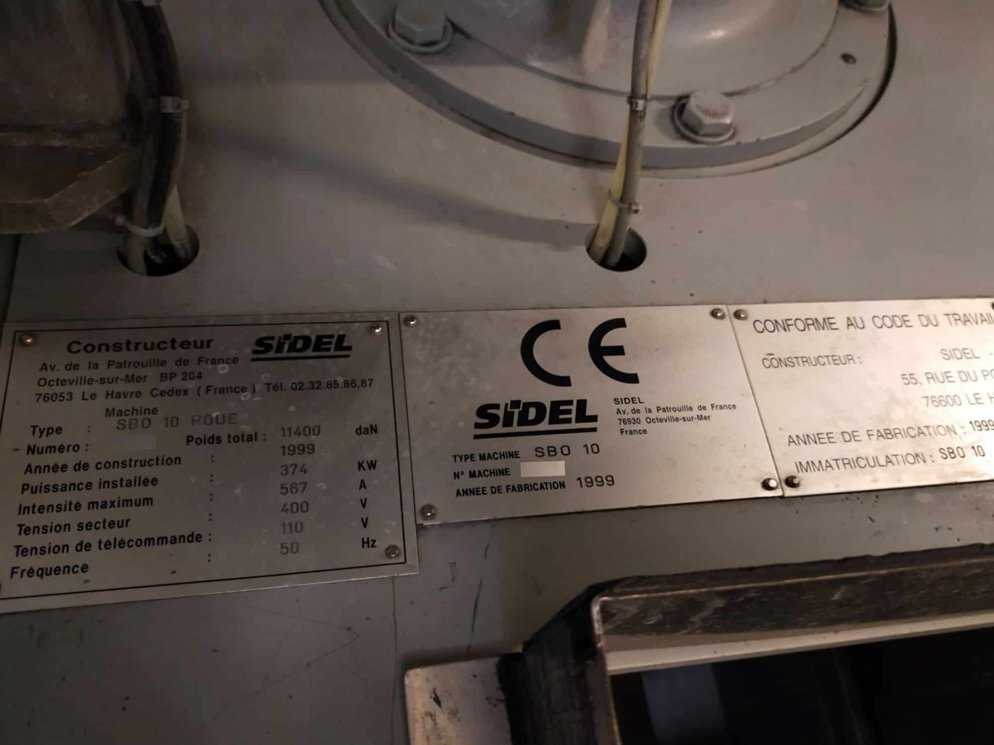 Výrobní štítek SIDEL SBO 10 Series 2