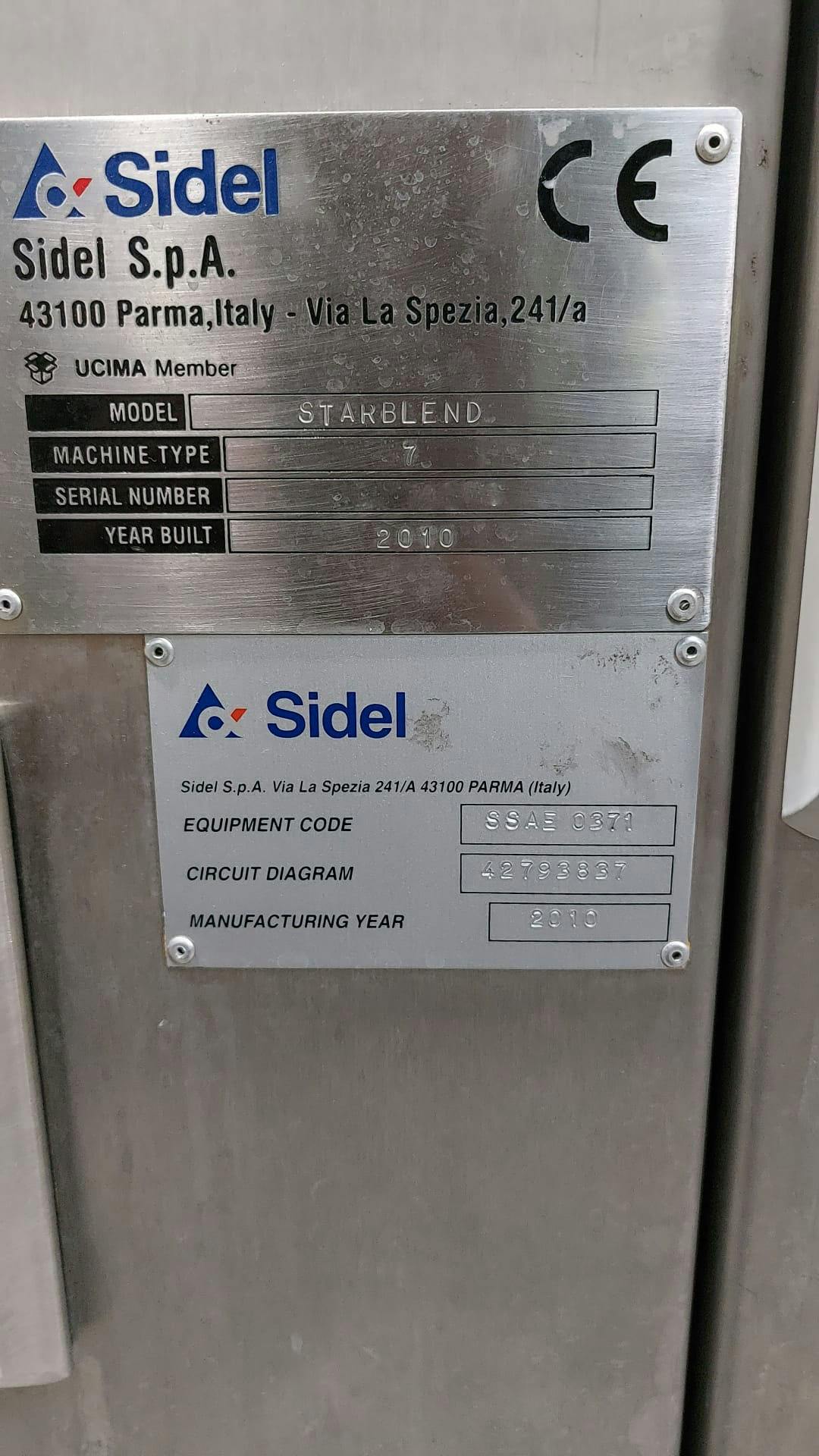 Výrobní štítek SIDEL Starblend