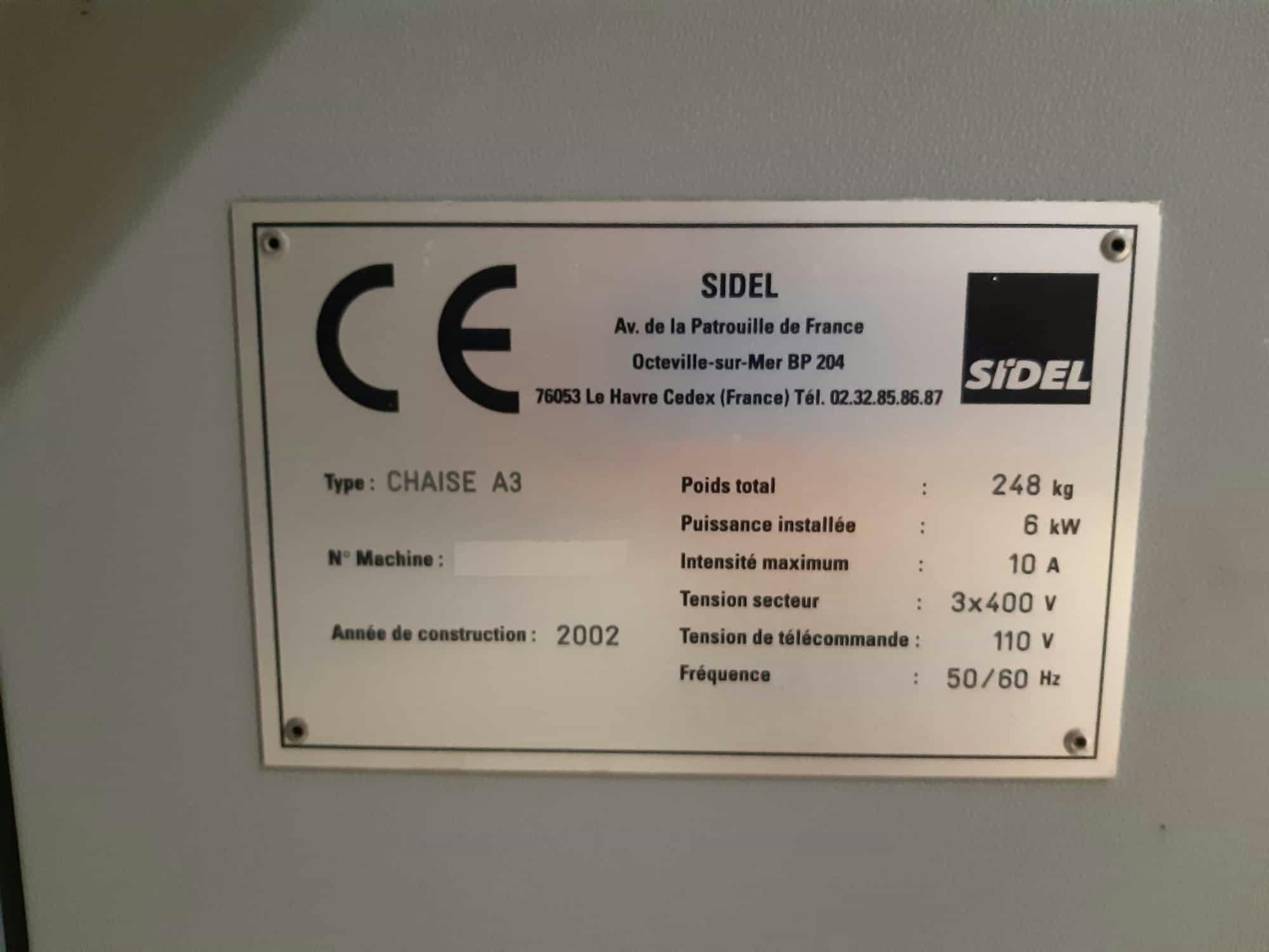 Výrobní štítek řady SIDEL SBO 16 2