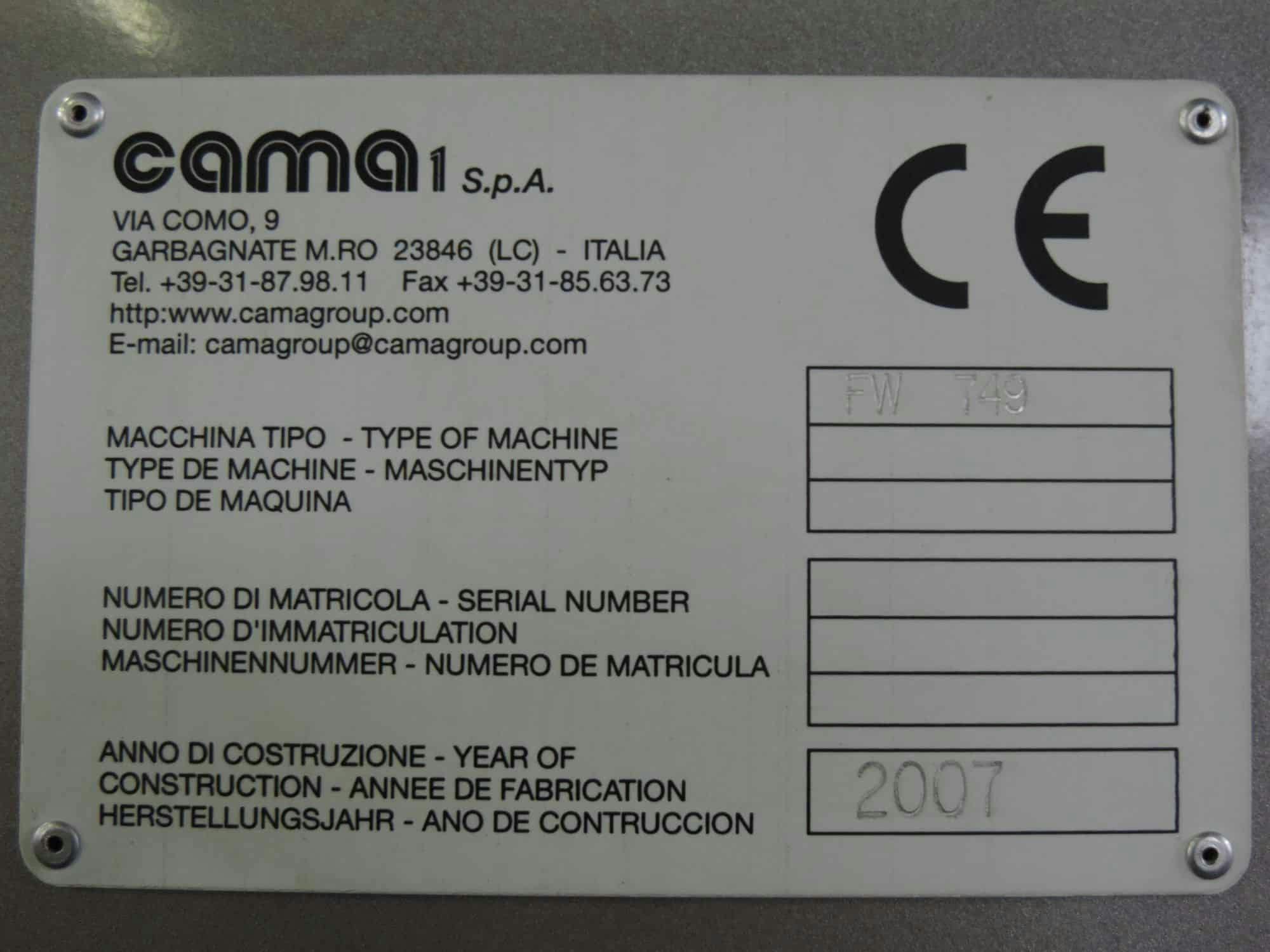 Výrobní štítek Cama Group FW 749