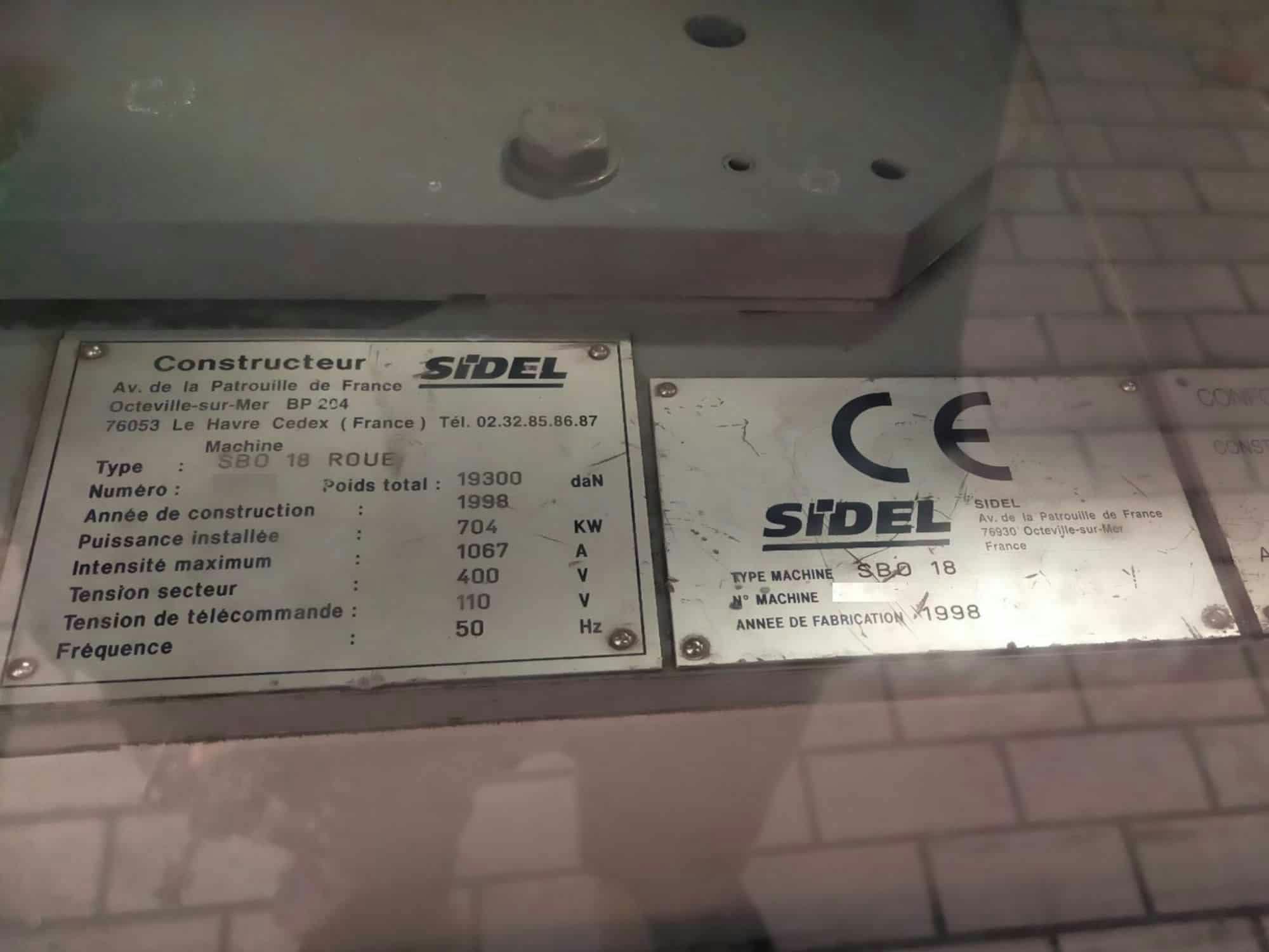Výrobní štítek SIDEL SBO 18 Series 2